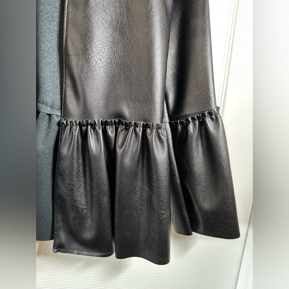 Black Faux Leather Ruffle Hem Bell Sleeve Jacket — Size Small - Picture 8 of 12